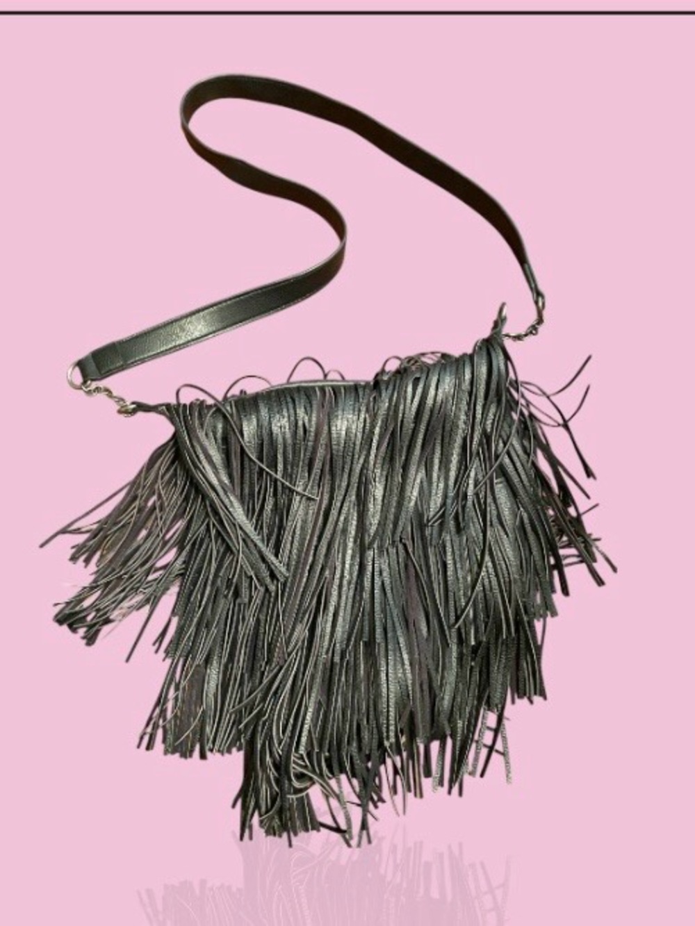 Mossimo Supply Co. Black Fringe Leather Shoulder Bag - Picture 3 of 4